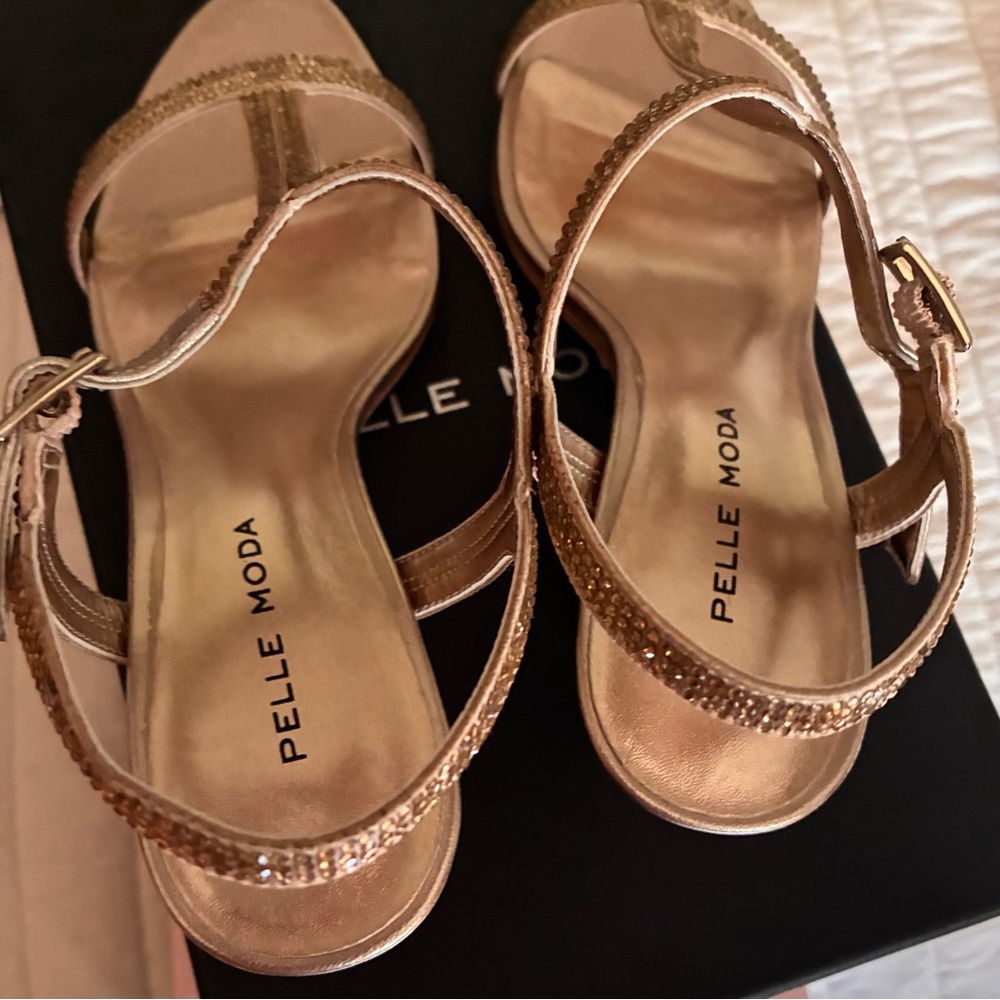 Pelle Moda Metallic Gold Heeled Sandals - Picture 2 of 4